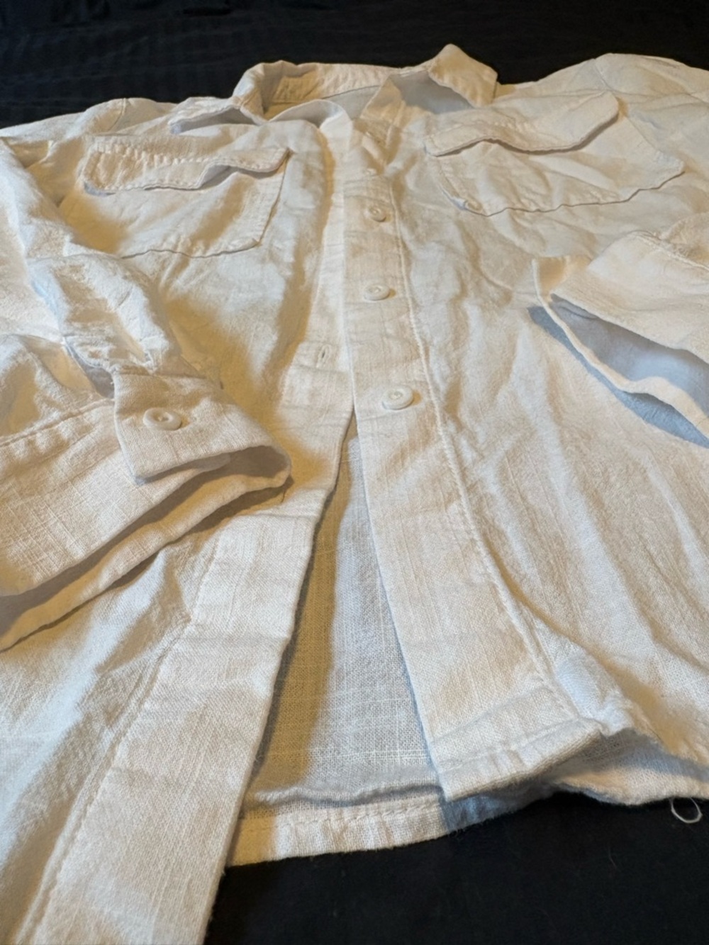 White Linen Button-Up Shirt - Picture 3 of 7
